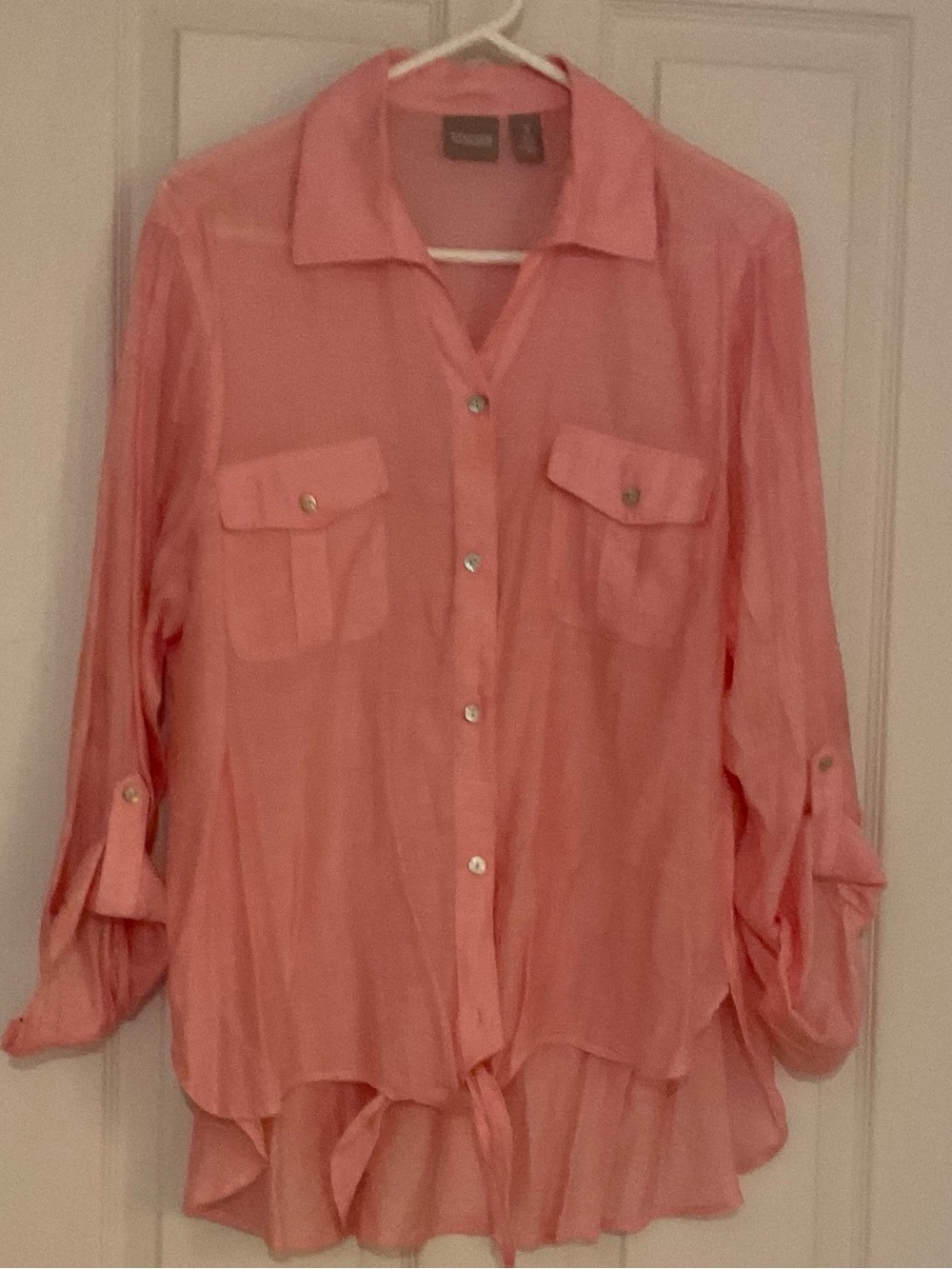 Chico's Coral Button-Front Tie-Hem Blouse